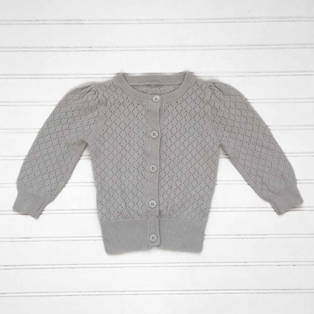 JAMIE KAY EUC 100% Cotton Pointelle Knit Neutral Taupe Light Weight Cardigan